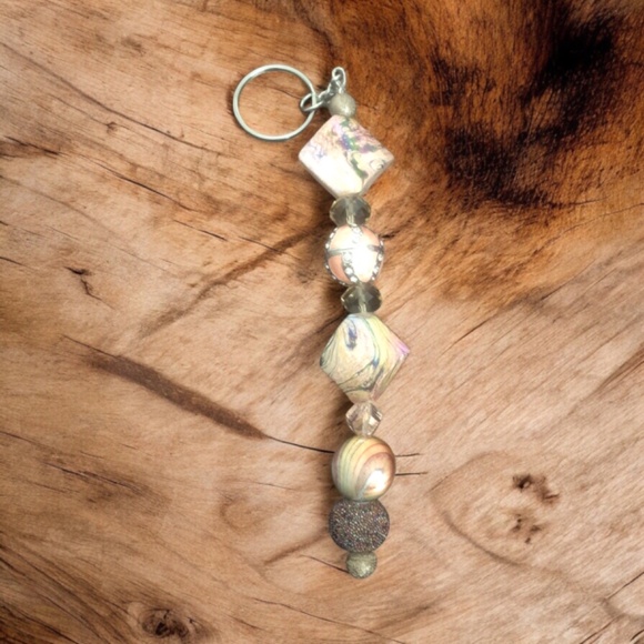 Blush Pink & Black Swirl Handmade Keychain | Single Strand Beaded Bag Charm - Picture 7 of 16